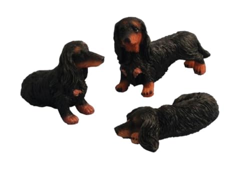 Melody Jane Puppenhaus Dackel Hunde Langhaarig Stehend Sitzen & Liegen Schwarze Haustiere