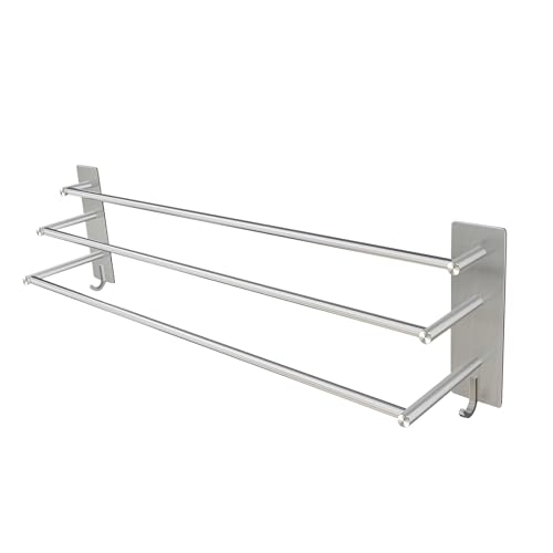 Vista SUS304 Handdoekenhouder, 3 stangen, zonder boren, 75 cm, roestvrij staal, zelfklevende handdoekhouder, zilver, badkamer, handdoekhouder met twee haken, voor keuken, badkamer, slaapkamer, zilver - Image 8