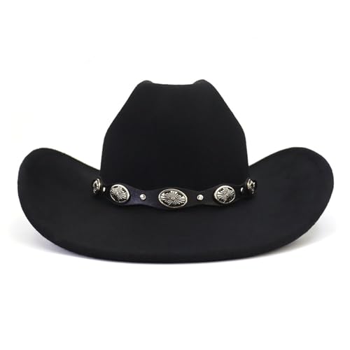 Image of Western Cowboy Hat for Men Women Wide Brim Felt Cowboy Cowgirl Hat with Buckle Belt Classic Fedora Hat