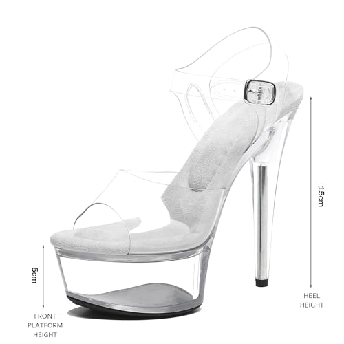 Image of WUXIN H&P Women's 6in Clear Platform High Heels Ankle-Strap Sexy Stiletto Pole Dance Exotic Sandal Shoes