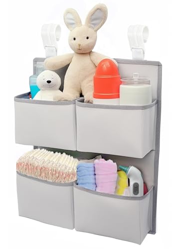 Image of KIKJOK Hanging Diaper Organizer for Crib/Playard/Bassinet/Playpen – Hold 80+ Diapers - Changing Table Diaper Holder - Hanging Diaper Storage Stacker Nursery Caddy Organizer for Newborns (Silver-gray)