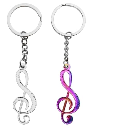 Llavero con notas musicales de metal, 2 piezas de colores diferentes llavero con llave de violín, llavero nota musical, notas musicales, llavero símbolo musical para regalos creativos, plateado, Talla