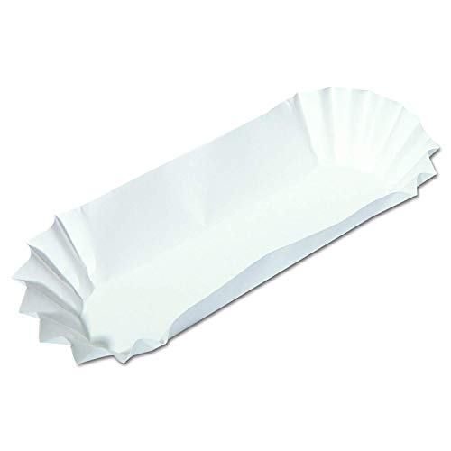 100 Paper Hot Dog Trays | White Hot Dog Wrappers | 8 Inch Hotdog Tray Holders Plates | Disposable Fluted Hotdog Boats | Hotdog Container - Concession Stand Trays - Hot Dog Cart Accessories