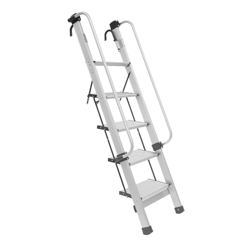 5 Step Aluminum Alloy Bunk Bed Ladder with Removable Handrails, 330LBS Capacity Foldable & Adjustable Loft Ladder for Dorm/Apartment, Anti-Slip Wide Treads (Silver)