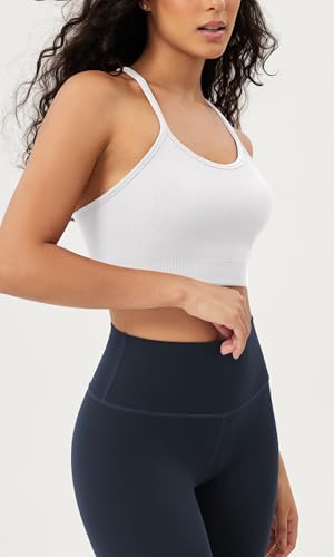 ODODOS Seamless Racerback Sports Bra for Women Ribbed Camisoles Non Padding Yoga Bra Crop Tank Tops2