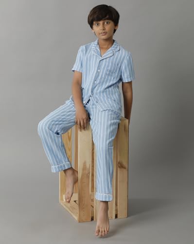 Image of Under Fourteen Boys Cotton Night Suit Set | Soft Breathable 2Pcs Sleepwear /Nightwear /Sleepsuit /Loungewear Co-Ord | Checks Top & Pyjama | Elastic Waist & Pockets | Multicolor Pajama Party & Gifting Set