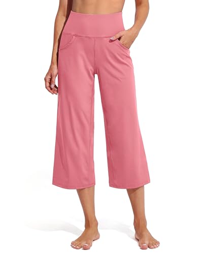 Image of Promover 14 inch /21 inch /23 inch /25 inch Inseam Capri Pants for Women Wide Leg Yoga Cropped Pants with Pockets Loose Casual Summer Pant