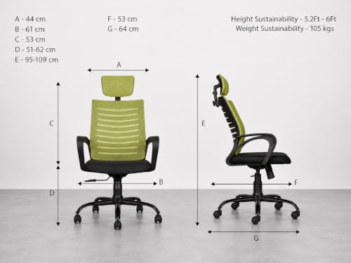 Image of CELLBELL Desire C104 Mesh High Back Ergonomic Office Chair - Adjustable Seat Height, Sturdy Metal Base, Revolving Study & Computer Chair for Work from Home, Pistachio Green