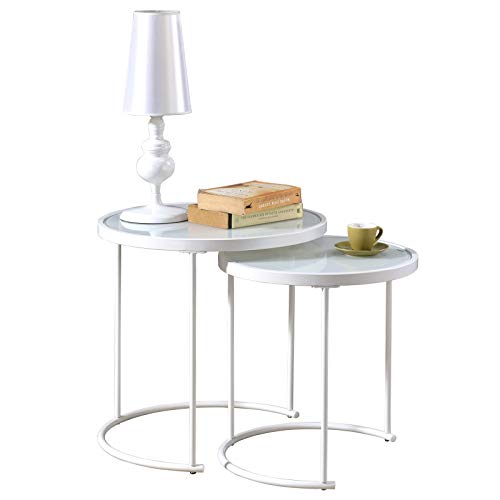 IDIMEX Lot de 2 Tables d'appoint LEYRE Tables Basses de Salon gigognes, Tables à café, Bouts de canapé Design Industriel, Plateau Rond en Verre trempé...