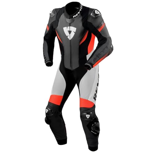 REV'IT! Revit Control Tuta in pelle da moto di un pezzo, nero/bianco/rosso, 48