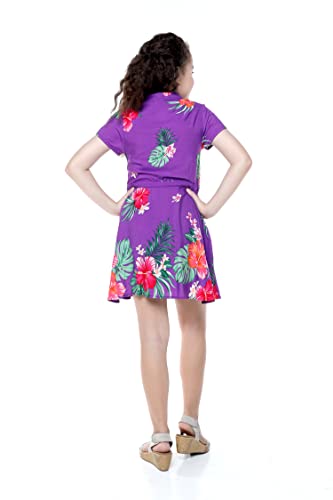 Girl Hawaiian Short Sleeve Shirt Dress with Tie in Pretty Tropical Orange2