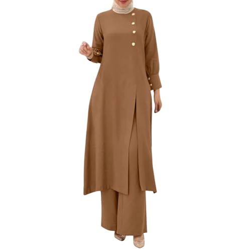 Ensemble musulman 2 pièces fluide comprenant haut long et pantalon large