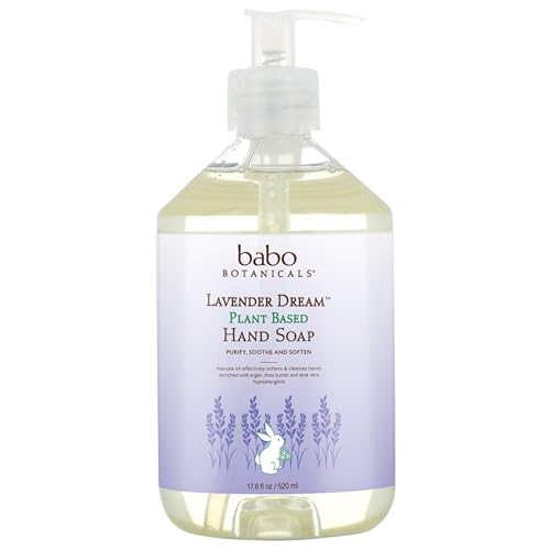 Babo Botanicals Lavender Dream Plant-Based Hand Soap - with Manuka Oil, Shea Butter, Lavender Oil & Aloe - for Babies, Kids & Adults with Sensitive Skin - Vegan & Hypoallergenic, 17.6 Ounce