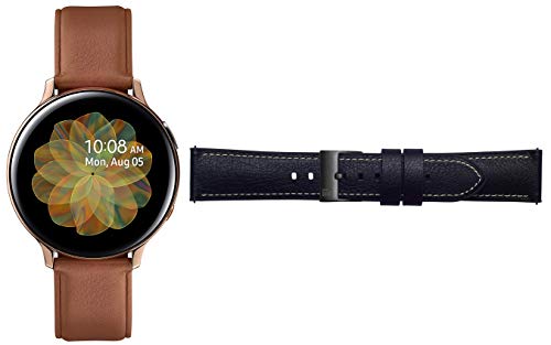 Image of Samsung Galaxy Watch Active 2 (Bluetooth + LTE, 44 mm) - Gold, Steel Dial, Leather Straps + Free Leather Strap (Black) Worth INR 2500