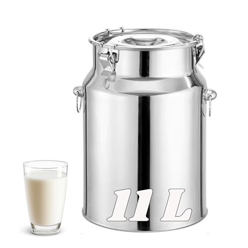 Pot à Lait en Acier inoxydable, Seau à Lait de 11 Litres avec Couvercle Hermétique, Bidon à Laits pour Vin, l'huile, Liquides et Solides en Cuisine, Pot à...