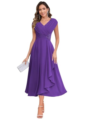 Image of BOLENSYE Mother of The Bride Dresses for Wedding Cap Sleeve Lace Chiffon Mother of The Groom Formal Dress for Women