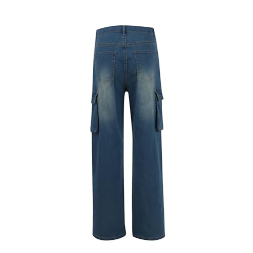 Womens Cargo Jeans Baggy Straight Leg High Waisted Jeans Wide Leg Denim Cargo Pants Trendy Streetwear Trousers4