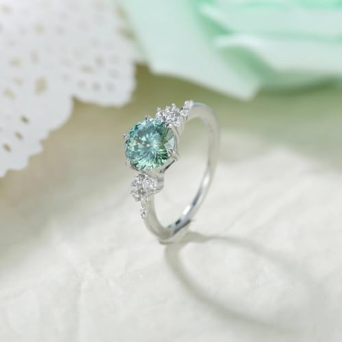 Moissanite Bridal Engagement Ring for Women 925 Sterling Silver 2CT Blue-Green Moissanite Portuguese Cut Wedding Promise Ring for Her Size 4-93