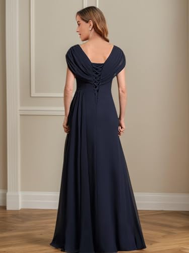 Cap Sleeves Mother of The Bride Dresses for Women Chiffon Beaded Long Ruched A Line Formal Dresses3