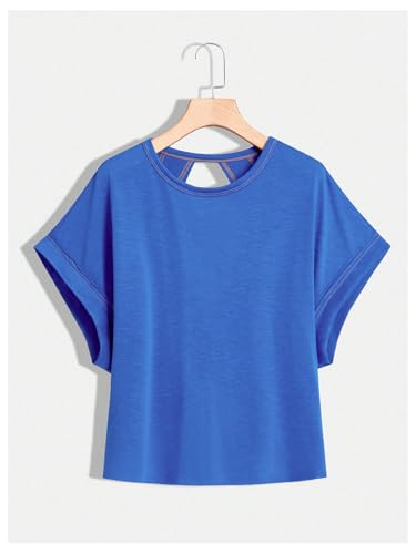 Image of SOLY HUX Women Open Back Tops Workout Backless Tee Casual Athletic Shirts Short Sleeve Oversized Gym T Shirt