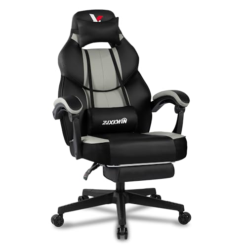 Image of Big and Tall Gaming Chair,400lbs Heavy Duty Office Chair with Footrest, PU Leather High Back PC Desk Chair, Linkage Armrests & Reinforced Steel Frame,Grey