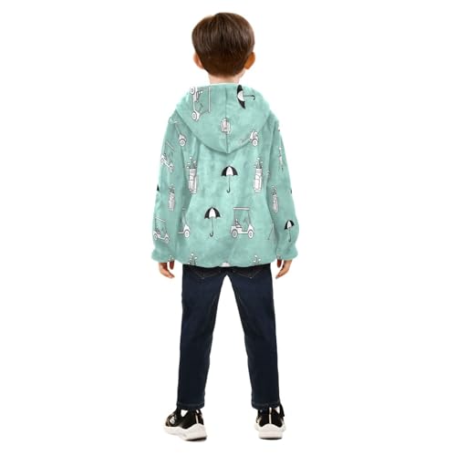 Golf Themed Pattern with Icons Toddler Fleece Jacket Girl Boys Hooded Fleece Jacket Coat Warm Outwear Zip-up 3-10T4
