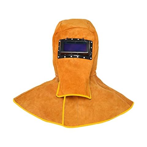CDIYTOOL Full Protective Cowhide Leather Welder Hood Welding Helmet With Neck Shoulder Protective Gear, Welding Caps Welding Helmet with Auto Darkening Filter Lens Mask Work Cap Cover