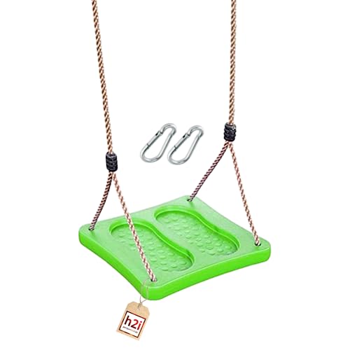 h2i Balançoire debout en plastique | Siège de balançoire carré avec pieds creux | Balançoire pour enfant avec cordes réglables | Balançoire avec mousqueton | Vert