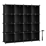 SONGMICS Cube Storage Organizer, Set of 16 Plastic Cubes, Closet Organizers and Storage, Room Organization, Bedroom Living Room, 12.2 x 48.4 x 48.4 Inches, Black ULPC44BK