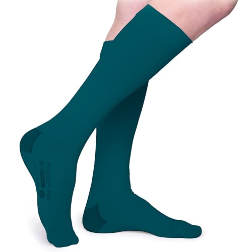 Fitlegs Anti-Embolism Stockings (1 Pair) - Open-Toe - Below Knee - 18mmHg - AES Teal Green Stockings - Hospital Compression Stockings - DVT Stockings