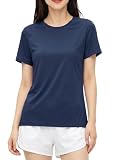 [TACVASEN] スポーツtシャツ レディース 速乾 半袖 UPF50+ フィットネスウェア 涼感Tシャツ ランニング ストレッチ 軽量 ネイビー XL