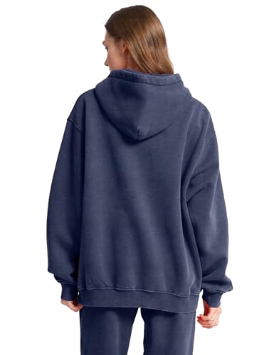Image of FAIABLE Womens Oversized Acid Wash Hoodie Unisex Heavyweight Cotton Hoodies Fleece Vintage Washed Sweatshirt Women Men