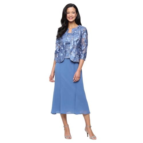 Image of Alex Evenings Women's Tea Length Jacket Dress, Perfect for Weddings, Formal Events (Petite and Regular Sizes)
