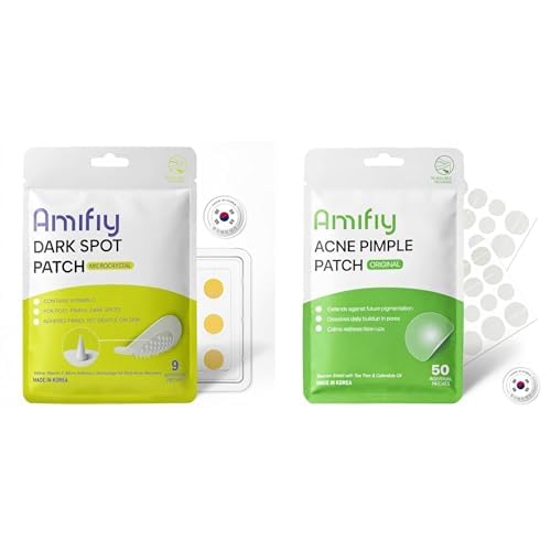 Bundle of Amifiy Microcrystal Dark Spot Patches Invisible Hydrocolloid Pimple Patches 9 50 Count Korean Skincare for Post-Blemish
