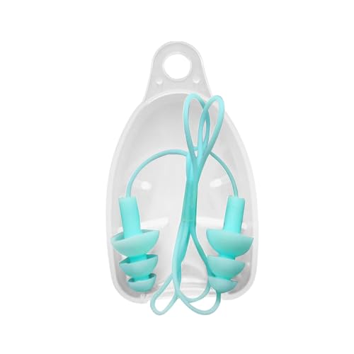 Tdoutop 耳栓 コード付き 水泳用 シリコン素材 騒音防止 ケース付属 柔軟性 再利用可能 衛生的 睡眠 勉強 旅行 作業現場に適用, レイクブルー