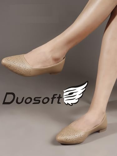 Image of Duosoft Orthopaedic Ballet Flats, Diabetic Comfort Shoes, Beige Perforated Design,Casual Wear Bellies for Women 206-Tan