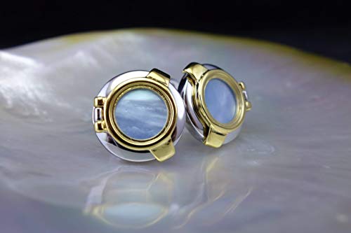 Genuine Mother of Pearl Cufflinks, Nautical Blue Steampunk Cufflinks, Mens Cufflinks Unique Cufflinks Birthday Wedding Anniversary Gift for Him