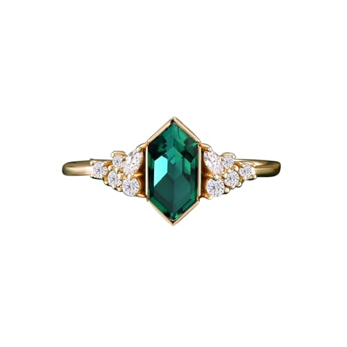 S925/10K/14K/18K Solid Gold Long Hexagon Gemstone Vintage Engagement Ring Unique Vine Gemstone Wedding Anniversary Ring Yellow Gold Bridal Ring