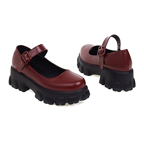 BEAUPAS Women's Goth Platform Mary Jane Shoes Buckle Strap Chunky Lug Sole