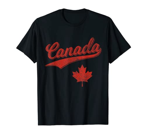 CANADA SPORTS SCRIPT CORSIVO RETRO VINTAGE SWOOSH FLOURISH Maglietta