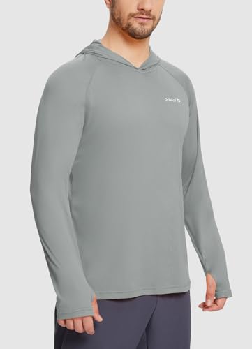 baleaf Men's Sun Protection Hoodie Shirt UPF 50+ Long Sleeve UV SPF T-Shirts Rash Guard Fishing Swimming Lightweight Gray S