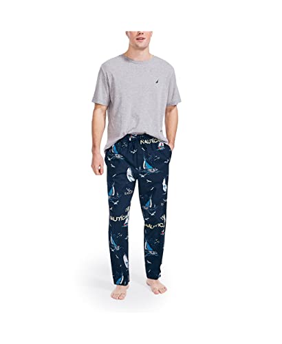 Nautica Men's Soft Woven 100% Cotton Elastic Waistband Sleep Pajama Pant, Sailboat Blue, X-Large - Image 2