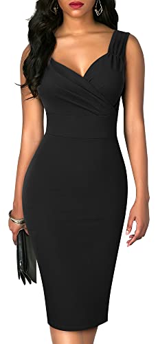 HOMEYEE Vestido Midi de Tubo de Cóctel Sin Mangas Vintage de los años 50 para Mujer B669 (L, Negro)