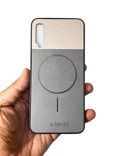 Image of Bintage Mac Safe Design Hard Slim Back Case | Soft Border Camera Protect | Dual PU Leather Finish Back Cover Compatible for Samsung Galaxy A50s 4G - White & Grey