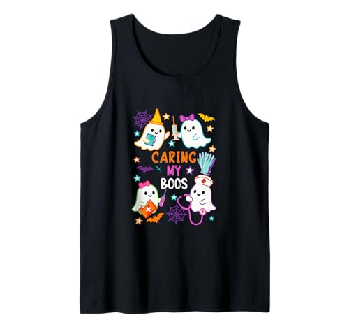 Caring My Boos Group Boo Ghost As Nurse Doctor Halloween Tank Top