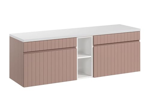 Vente unique   Mueble de Lavabo Satara   L 140cm x A 46cm x H 46cm   MDF   Rosa Palo, Blanco