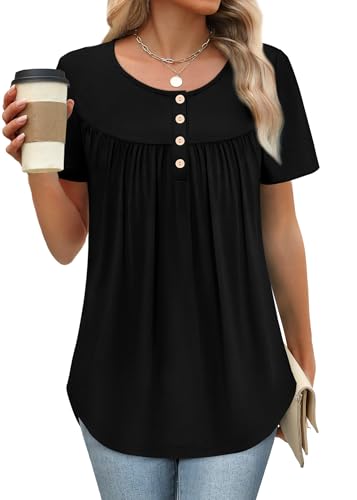 WIHOLL Womens Summer Tunic Tops Button Down Shirts Short Sleeve T-shirts Beach Vacation Clothes Spring S-3XL - Image 3