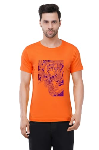 Image of Caseria Men's Cotton Printed T-Shirt -Krishna Kamadhenu | 100% Cotton | Half Sleeves | Regular Fit | Printed | Round Neck | Graphic T Shirt