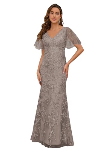 Image of Lace Mermaid Mother of the Bride Dresses for Wedding Short Sleeve Formal Dress Evening Gowns