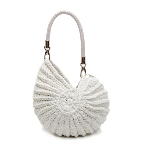 Handmade Crochet Seashell Purse with Pearl Chain Summer Woven Handbag Small Shell Crossbody Beach Bag